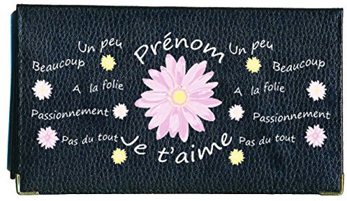 Porte chéquier Porte Carte, en Cuir Noir Je t'aime a la Folie personnalise avec prenom
