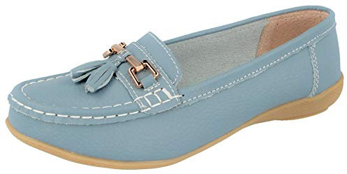 Jo & Joe Damen-Mokassins aus Leder, Loafer, Plimsole, Pumps mit Quasten, flache Schuhe, babyblau, 39 EU