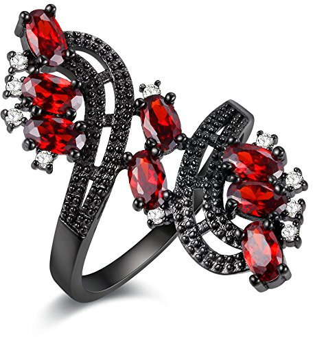 Uloveido Juli Birthstone Red Crystal Ring mit Zirkonia Schwarz Überzogene Pop Fashion Fingerring für Teen Mädchen Größe 57 (18.1) J656