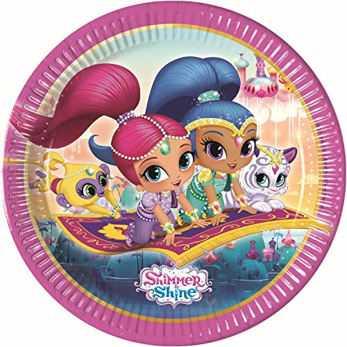 Procos 10067601 89943 Partyteller Shimmer & Shine Glitter Friends aus Pappe, 8 Stück, pink, blau