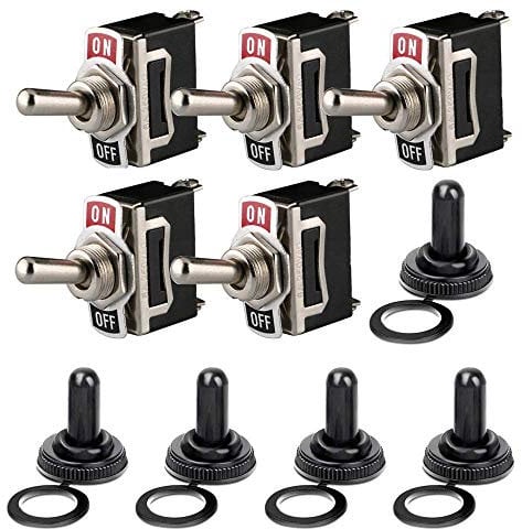 Gebildet Interruttore a Levetta a Bilanciere con Copertura Impermeabile, 12V-24V-48V-110V/10A, 220V-230V/6A, Interruttore ON/OFF SPST a 2 pin, Utilizzato per Auto,Camion,Barche(Confezione da 5, Nero)