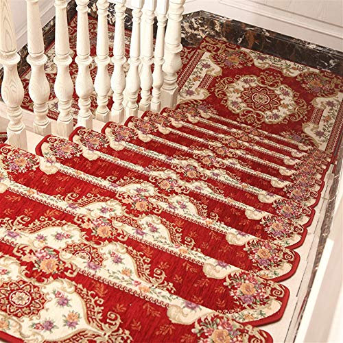 LIVEINU Selbstklebend Stufenmatten Treppen Teppich Halbrund Waschbar Starke Befestigung Anthrazit Klassisch Treppen-Matten 24x65cm (15 Stück) Rot