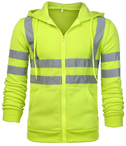 URSING Herren Winter Kapuzenpullover mit Sicherheits Reflexstreifen Leuchtend Warnweste Arbeitsjacke Pullover Sweatshirts Jacke Hoodie Kapuzenpulli Langarm Tops Bluse Langarmshirt (Grün, L7)