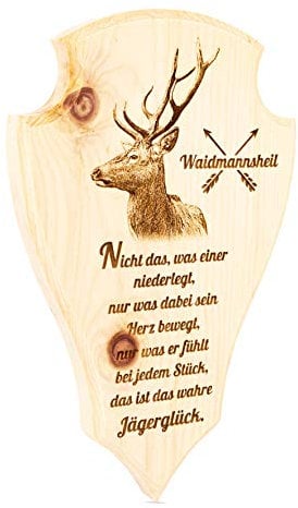 sagl.tirol Jäger Trophäenschild Wandbild aus Zirbe Des Jägers Ehrenschild (Waidmannsheil)