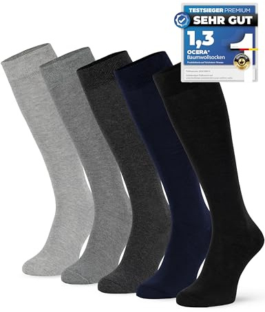 OCERA 5 Paar Kniestrümpfe für Damen & Herren (unisex) in verschiedenen Farben, ÖKO-TEX Standard 100 zertifizierte Baumwolle