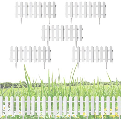 5 Stück Rasenkanten Beeteinfassung Palisade Beetumrandung Garten Rasen Zierzaun Gartenzaun -Weiß,50 * 16cm