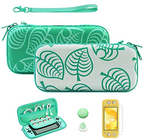 JINGDU Carry Case for Switch Lite 4in1, Hard Shell Protective Storage Case, Switch Game Travel Bag with 8 Game Card Slots,Hand Strap,Screen Protector,Keycap Caps, Animal Crossing