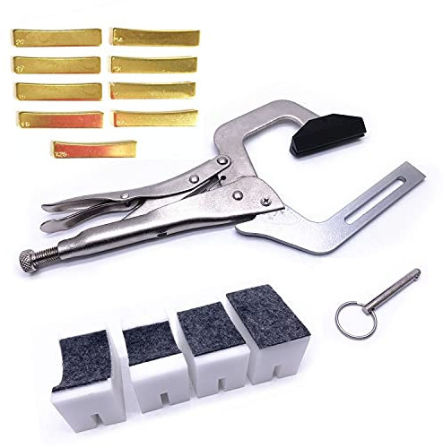 Jiayouy Handheld Fret Pressing Tool Luthier Fretting Tool with 4 Padded PVC Support Cauls + 9Pcs Brass 7.25/9.5/10/12/14/15/16/17/20/ Radian Fret Inse