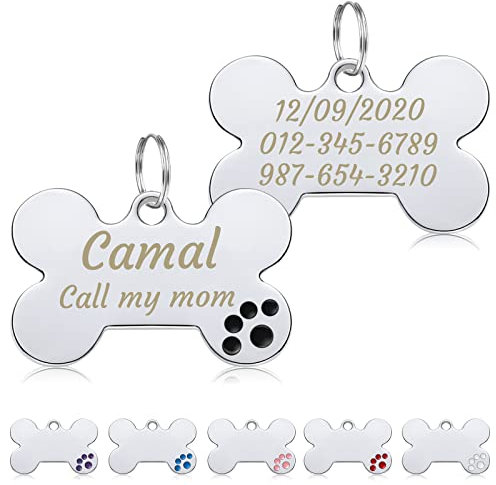 CAMAL Hundemarke mit Gravur, 2 Stücke Hundemarke Personalisiert, Personalisiert Haustier ID Tag mit Pfote, Hunde und Katzen Geschenke (Schwarz)