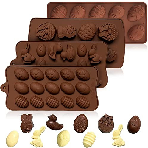 Moule à Pâques en Silicone,Moule Oeuf de Paques en Silicone,Moule À Chocolat en Silicone Moule Lapin,Moules à Chocolat en Silicone de Pâques,pour Décoration de Gâteaux,Chocolat,biscuits,Candy (4pcs)