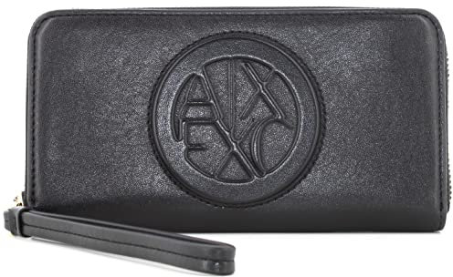 Armani Exchange Women's Zip Around, Front Logo Bi-Fold Wallet, Black