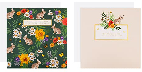 Hallmark Osterkarten Multipack 10 Stück Osterkarten Blumen mit Hasen Motiv Grün Weiß Rosa