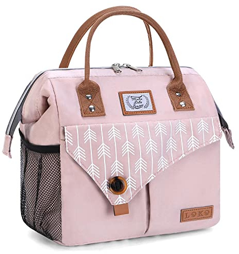Lekesky 10L Insulated Lunch Bag for Women for Work Lunch Tote, Pink with Arrow Print