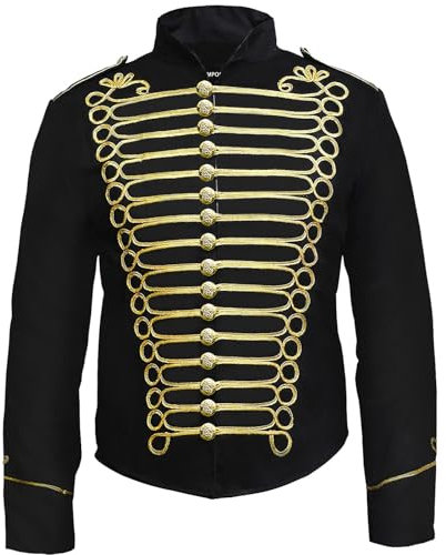 Pamposh Steampunk Hussar Napoleon Military Drummer Parade Jacket (M, Black & Gold)