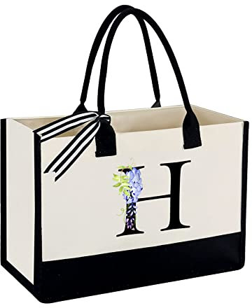 Personalisierte Tragetasche,Damen Tragetasche,Brautjungfern handtasche,Damen Handtasche für den Strand Leinwandtasche für Hochzeit Braut Brautjungferngeschenke Geburtstagsgeschenke Brief A-Z