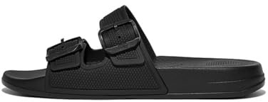 Fitflop Iqushion Two-bar Buckle Slides, Sandali a ciabatta Donna, Nero, 38 EU