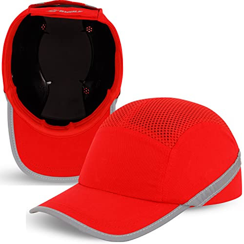 BWOLF TRIVOR Gorra Seguridad Trabajo Casco Obra Casco Seguridad con Carcasa ABS EN 812, Tira Reflectante, Rojo, Talla ˙nica