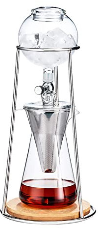 Drip Tower Coffee Maker, Reusable Iced Coffee Drip Pot Removable Glass Clear Stainless Steel Stand Brewing Tower Cold Brew Coffee Set 600ml