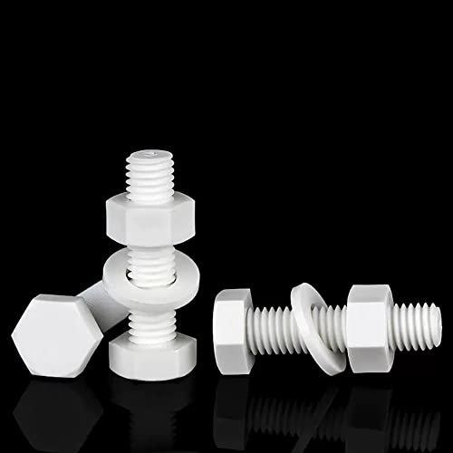 Lot de 10 vis à tête hexagonale extérieure M8 x 100 mm PP blanc trois vis combinées en plastique spécial résistant aux acides et aux alcalis