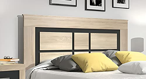 PEGANE Tête de lit Coloris avec Pieds Coloris chêne Cambrian, Graphite - Longueur 160 x Profondeur 3,8 x Hauteur 120 cm