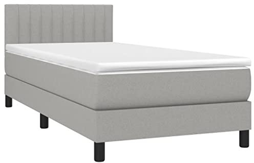 vidaXL Boxspringbett mit Matratze LED Bettgestell Einzelbett Polsterbett Bett Bettrahmen Lattenrost Hotelbett Schlafzimmerbett Hellgrau 100x200cm Stoff