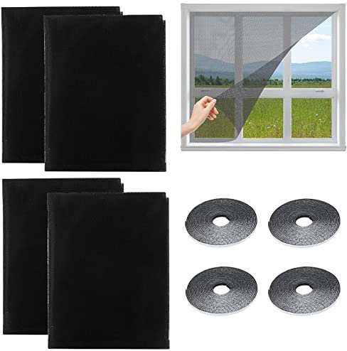 4 Pezzi Zanzariere per Finestra Anti-Zanzariera,Zanzariera per finestre con 4 Nastri Autoadesivi, Zanzariera Universale per Finestra, Zanzariera Autoadesiva Fai da Te per Finestre (130x150 cm) (A)