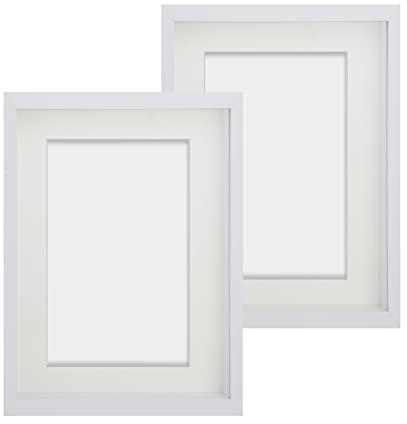Anhow 2er 3D Bilderrahmen 20x25 cm, Echtglas 3D Bilderrahmen zum Befüllen 3cm Tiefer Objektrahmen mit Beige Passepartout Passend für 13x18 cm Fotos - Weiß