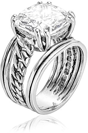 Statement-Ring aus 925er-Sterlingsilber, weiß, kissenförmig, Zirkonia, CZ, organischer Look, Vintage-Antik-Look, hypoallergen, nickel- und bleifrei, handwerklich gefertigte Designerkollektion