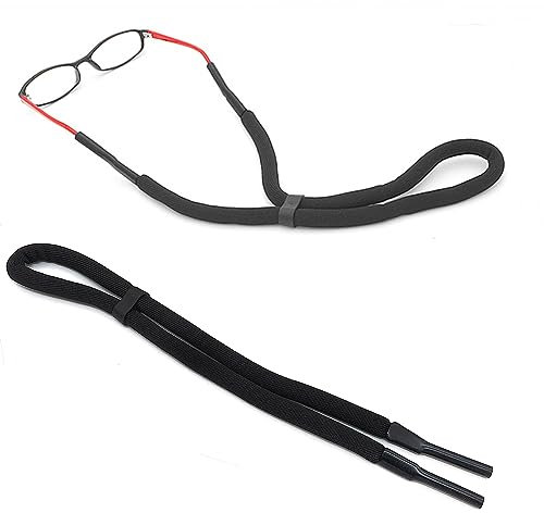 RUOXIXI 2 piezas Cinta para Gafas Flotante 68cm para Deportes Acuáticos y Tiempo Libre Utilizadas de Natación, Gafas de Sol de Lectura y Antiparras, Cuerda de Gafa Unisexo Ajustable Retenedor-Negro