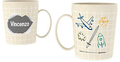CARTOON Tazza personalizzata con nome Vincenzo tazza mug in plastica riutilizzabbile adatta al microonde 450 ml
