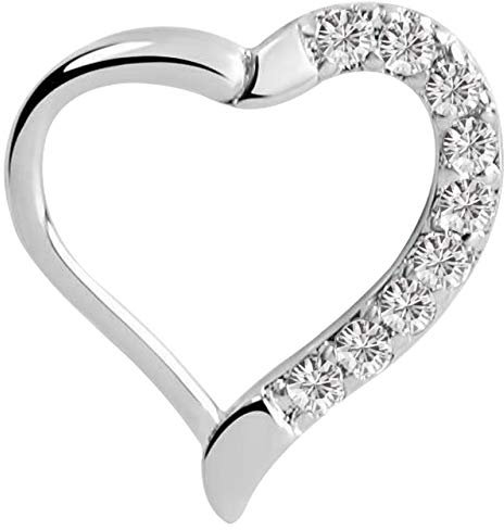 Piercing Smooth Segment Ring Clicker 316l Stahl, Herz mit Steinen in 1,2 x 10 mm, Modell 1