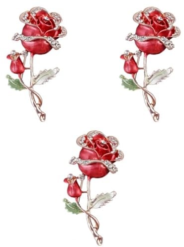 GALPADA 3stücke Rote Rosen-brosche Legierung Mit Funkelnden Strasssteinen Eleganter Anstecker Für Damen Für Hochzeiten Partys Und Besondere Anlässe Mit Hochwertigem Kristalldesign