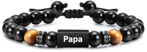 TempBeau Armband Herren Papa Geschenke : Armkette Perlen Länge Einstellbar Daddy Armbänder Schwarz für Männer Modeschmuck Weihnachten Thanksgiving Tag Vatertag