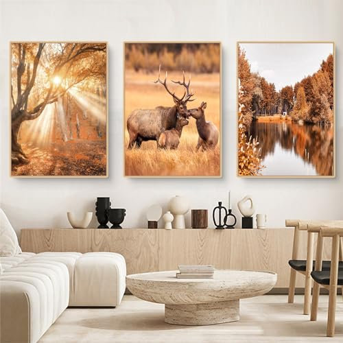 3er Premium Poster Set, Aesthetic Herbst Blätter Bilder, Leinwand Malerei, Herbst Bilder Wanddeko für Wohnzimmer Schlafzimmer, Ohne Rahmen (B,40x50cm)