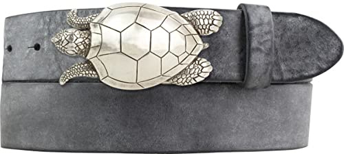 BELTINGER Gürtel mit Schildkröte-Gürtelschnalle aus weichem Vollrindleder 4 cm Used-Look | Druckknopf-Gürtel mit Schildkröten-Buckle 40mm | Vintage-Look