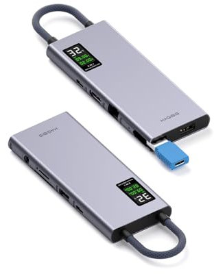 Hagibis USB C Hub mit LCD Display Typ C Dockingstation Multiport Adapter 4K @ 60Hz HDMI, 100W PD, Gigabit Ethernet, AUX, SD/Micro SD für MacBook Pro iPad Laptop (9in1)