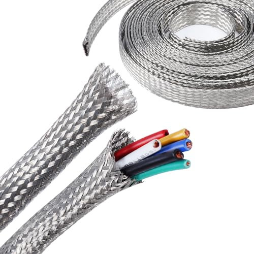 FOURUB Tinned Copper Braided Sleeves for Cover Wire,Expandable Mesh Braided Wires Grounding Straps Shielding Audio Cables (5/8-12FT)