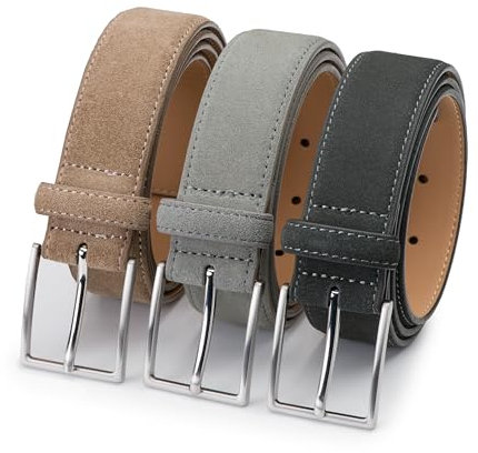 Riemen & Co Herrengürtel Bobby - Wildleder - 3er-Pack: Taupe, Hellgrau & Grau - 3,5 cm Breite - 85 cm