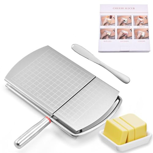 MARUKO Coupe-Fromage pour Blocs de Fromage, Coupe-Fromage Polyvalent avec Couteau à Tartiner le Fromage/Beurre 3 en 1 Pour Couper le Fromage, Le Beurre, Les Légumes, La Saucisse et Bien Plus Encore