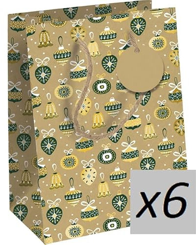 Clairefontaine X-34665-3C - Geschenktasche - Tüte Kraft Forest, Format Medium 21,5x10,2x25,3 cm, 210g,Weihnachtskugel auf Kraft, Eurowrap, 1 Stück