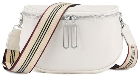 ZOUIQSS Damen Bauchtasche Echtleder Umhängetasche Breiter Riemen Umhängetasche Elegante Handtasche Stylische Brusttasche(weiß)