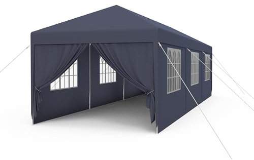 FIVMEN Pavillon 3x9m Partyzelt mit Seitenteilen und Fenstern Gartenpavillon Polyester UV Schutz Wasserdicht Windschutz Gartenzelt Zelt Outdoor, Anthrazit