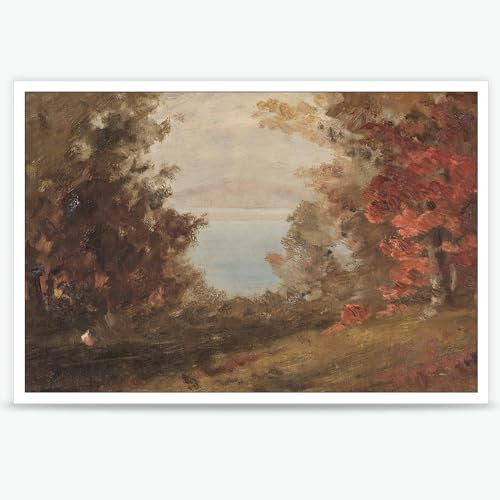 XUHZNXPW Trendiges Herbst-Birkenbaum-Poster, Retro-Poster, Orange, jährliches Herbstfest, Wandkunst, lustiger See, natürliche Landschaft, Ölgemälde, Drucke für Zuhause, Schlafzimmer, Wohnheim,