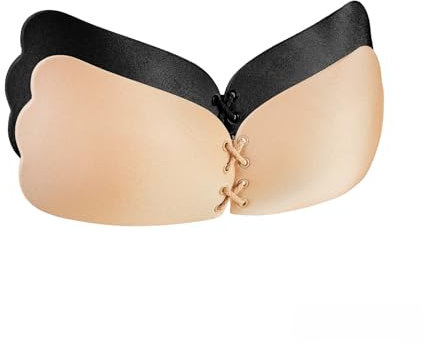 AD. ADRANTE. Sujetadores Adhesivos, Invisible, para Usar sin Tirantes, Push Up, Color Negro y Carne, Diseño con Ajuste Central para Vestidos sin Espalda, Bodas y Eventos (Negro Y Beige, B)