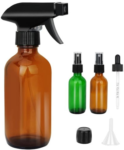 Bouteilles de pulvérisation en verre - Flacon rechargeable pour huiles essentielles, plantes, nettoyage, cheveux, buse réglable pour l'électricité, brouillard avec 2 verres rechargeables de 2 oz /