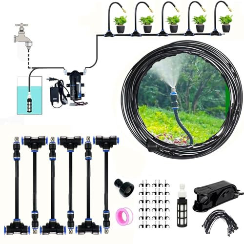Gartenbewässerungssystem mit Leise Pumpe, Terrasse Garten Gewächshaus Pavillon Wasserzerstäuber, Bewässerungssystem Outdoor Misting System Wasser Cooling Sprinkler System for Rasen, Blume, Outdoor(36m