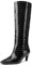 NobleOnly Altezza Ginocchio Stivali Donna Chiusa Quadrata Punta Gattini Tacco Heel Slip-on Stivali Ballo Dress Stivali 5.5 CM Heels Nero 38 EU
