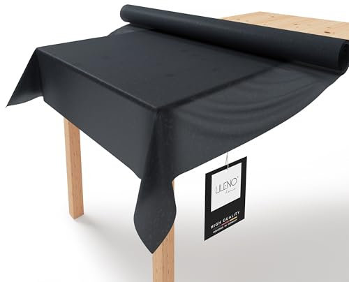 LILENO HOME Rouleau de nappe en tissu non tissé, 1,10 x 25 m, noire, aspect tissu, lavable, vendu au mètre, jetable, alternative