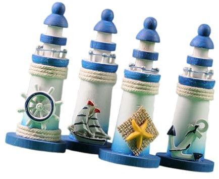 RORPOIR 4stücke Leuchtturm Holz Deko Leuchtturm-Ornament Für Schreibtisch Mediterraner Stil Mini-Leuchtturm-verzierung Handgefertigt Aus Umweltschonendem Holz