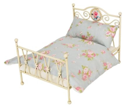 Luwecf 1/6 puppenhaus Bett Puppenhaus Miniatur Bett Schlafzimmer Möbel Mini Bett für Zimmer Schlafzimmer, c